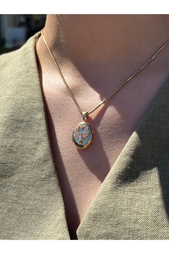 14 Ayar Altın Anı Anka Kuşu Beyaz Taşlı Mini Kolye Ucu