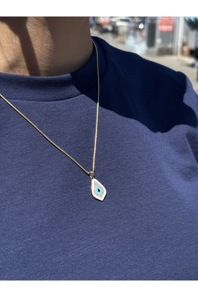 14 Ayar Altın Taşlı Beyaz Nazar Kolye Ucu