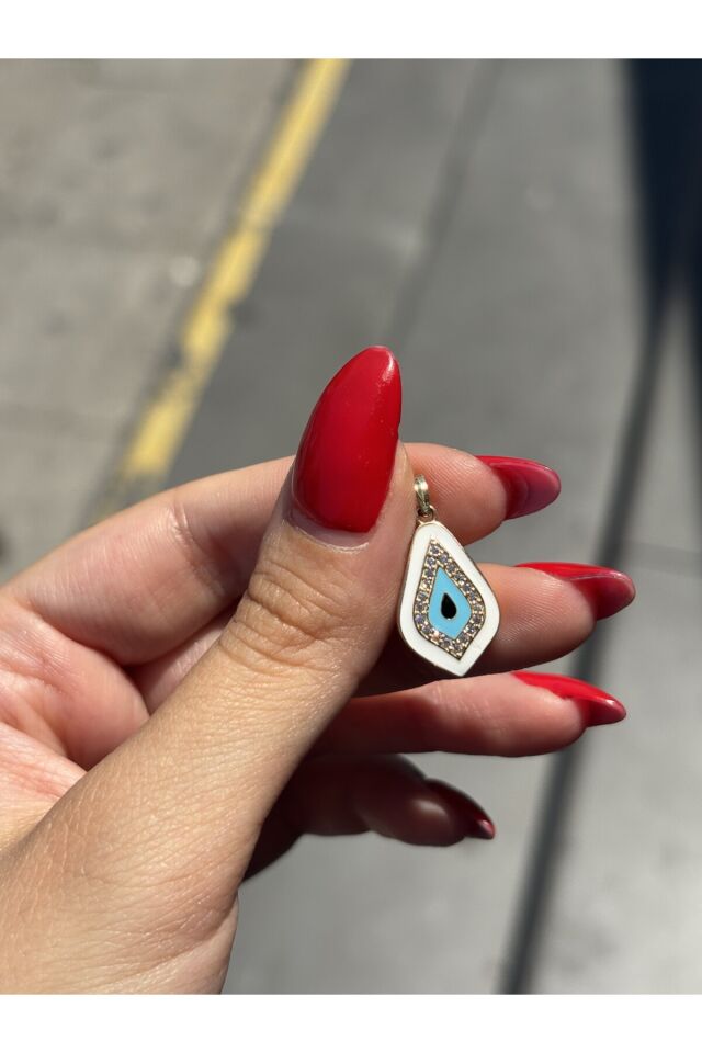 14 Ayar Altın Taşlı Beyaz Nazar Kolye Ucu