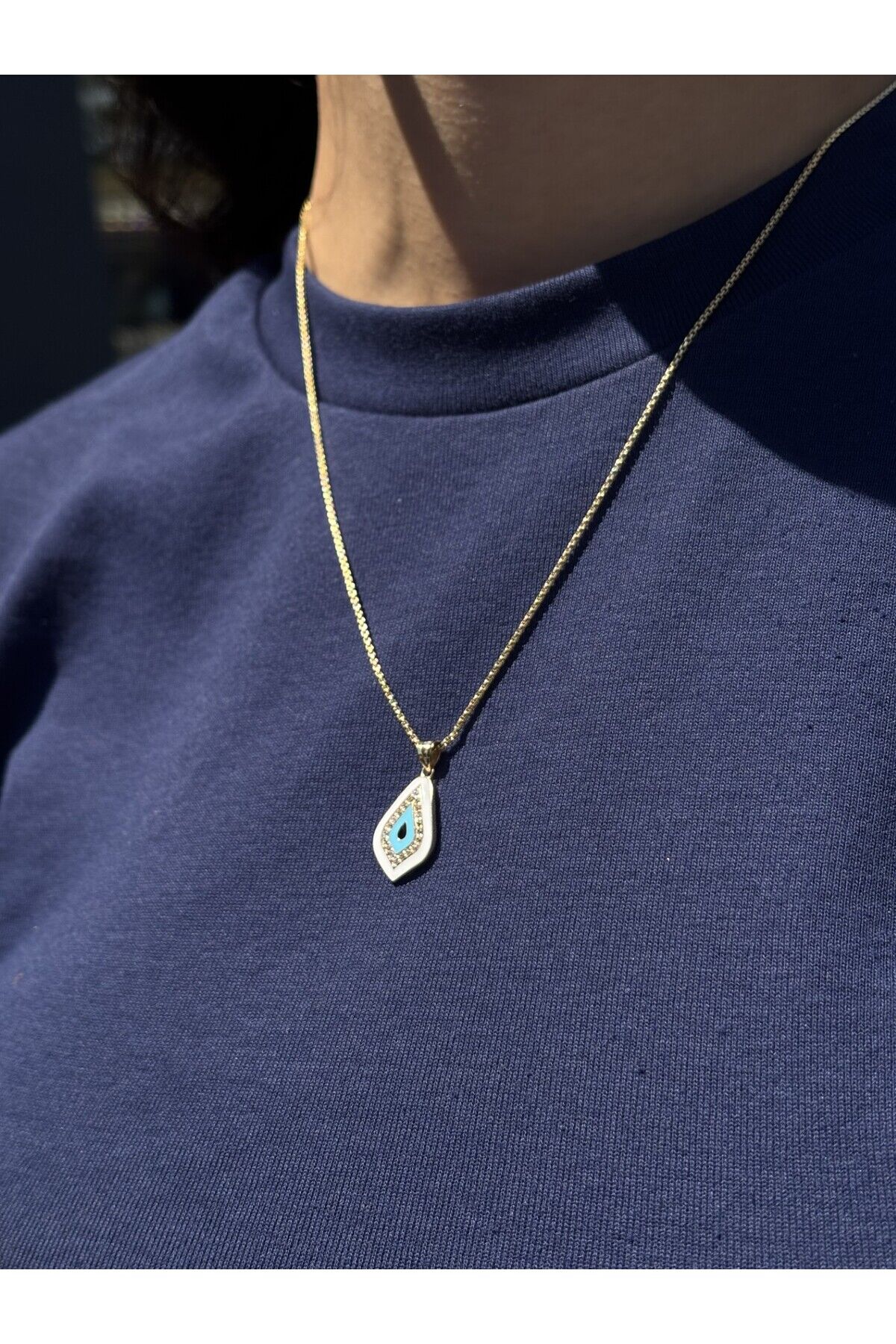 14 Ayar Altın Taşlı Beyaz Nazar Kolye Ucu