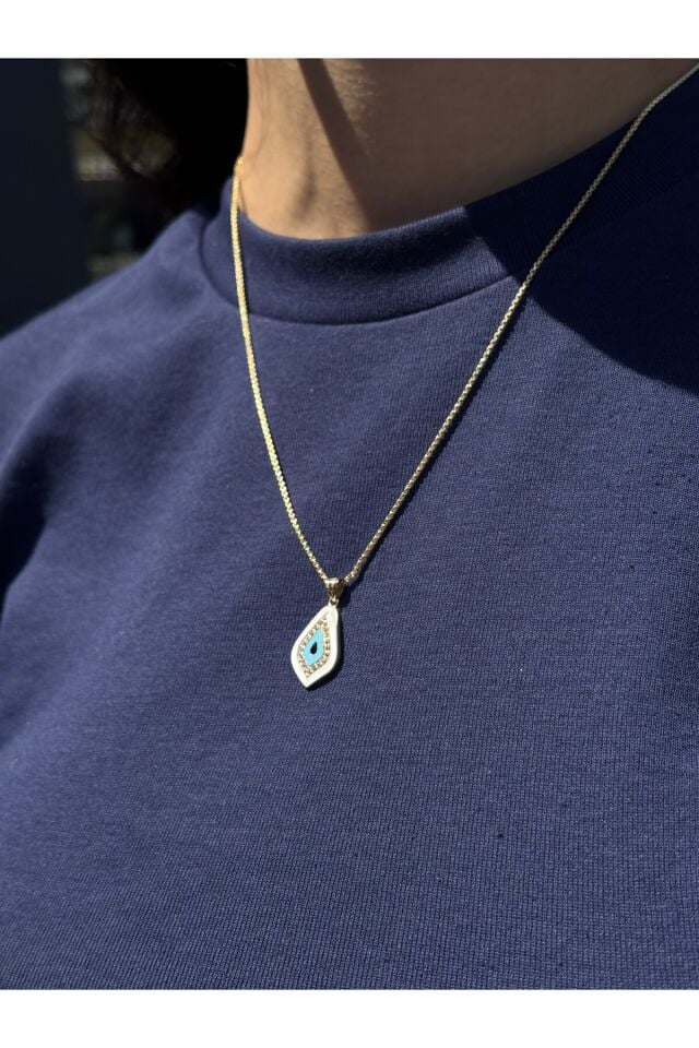 14 Ayar Altın Taşlı Beyaz Nazar Kolye Ucu