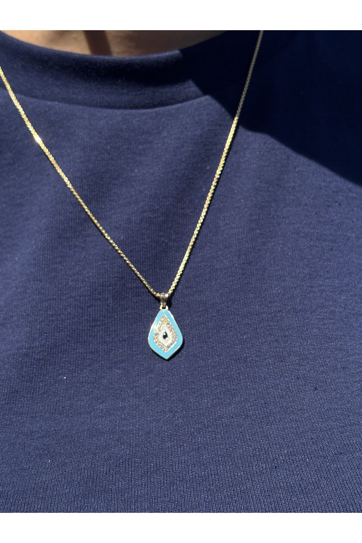 14 Ayar Altın Taşlı Turkuaz Nazar Kolye Ucu