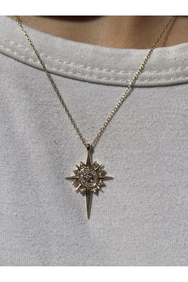 14 Ayar Altın Taşlı Kutup Yıldızı Kolye