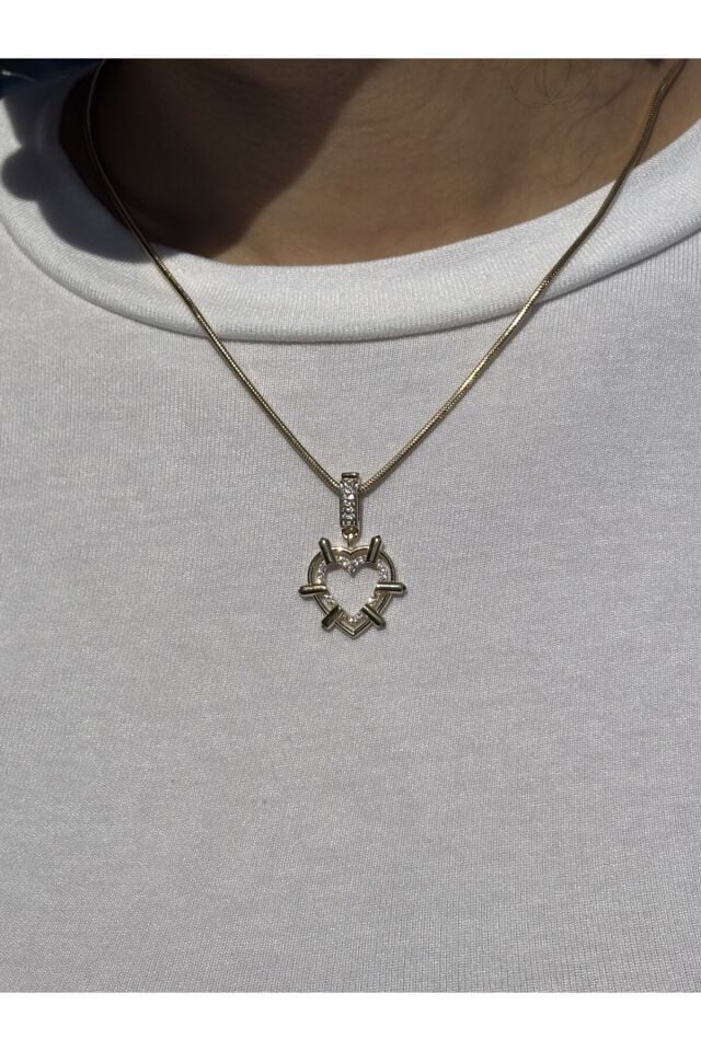 14 Ayar Altın Yeşil Taşlı Aura Kalp Kolye Ucu Charm