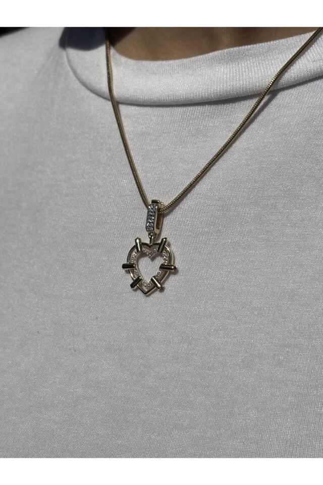 14 Ayar Altın Yeşil Taşlı Aura Kalp Kolye Ucu Charm