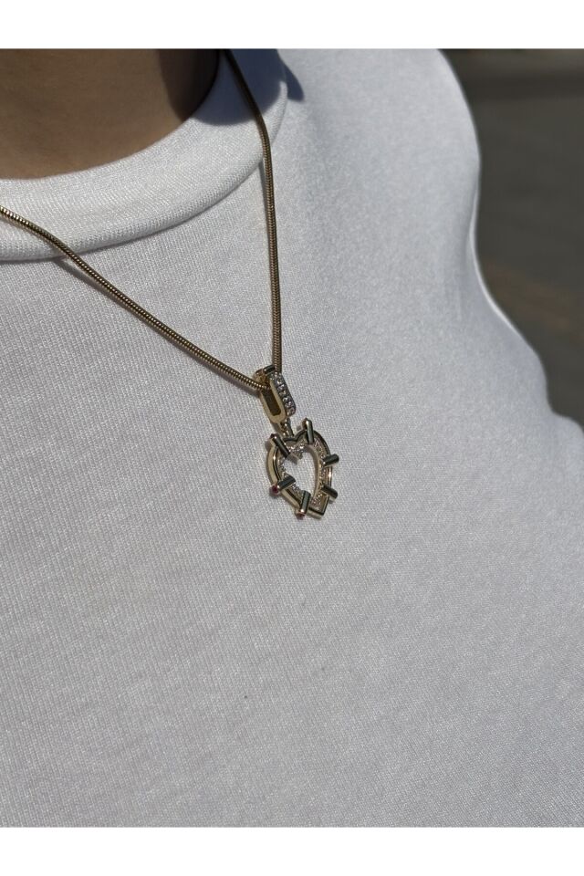 14 Ayar Altın Yeşil Taşlı Aura Kalp Kolye Ucu Charm