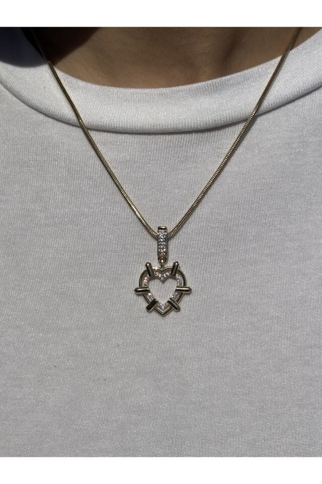 14 Ayar Altın Yeşil Taşlı Aura Kalp Kolye Ucu Charm