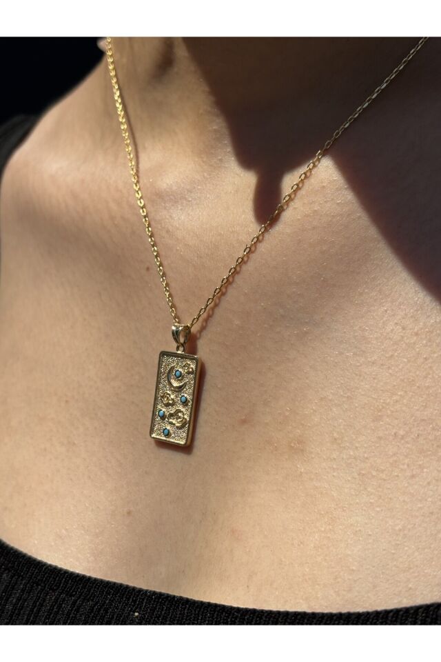 14 Ayar Altın Turkuaz Taşlı Huzur Kolye Ucu