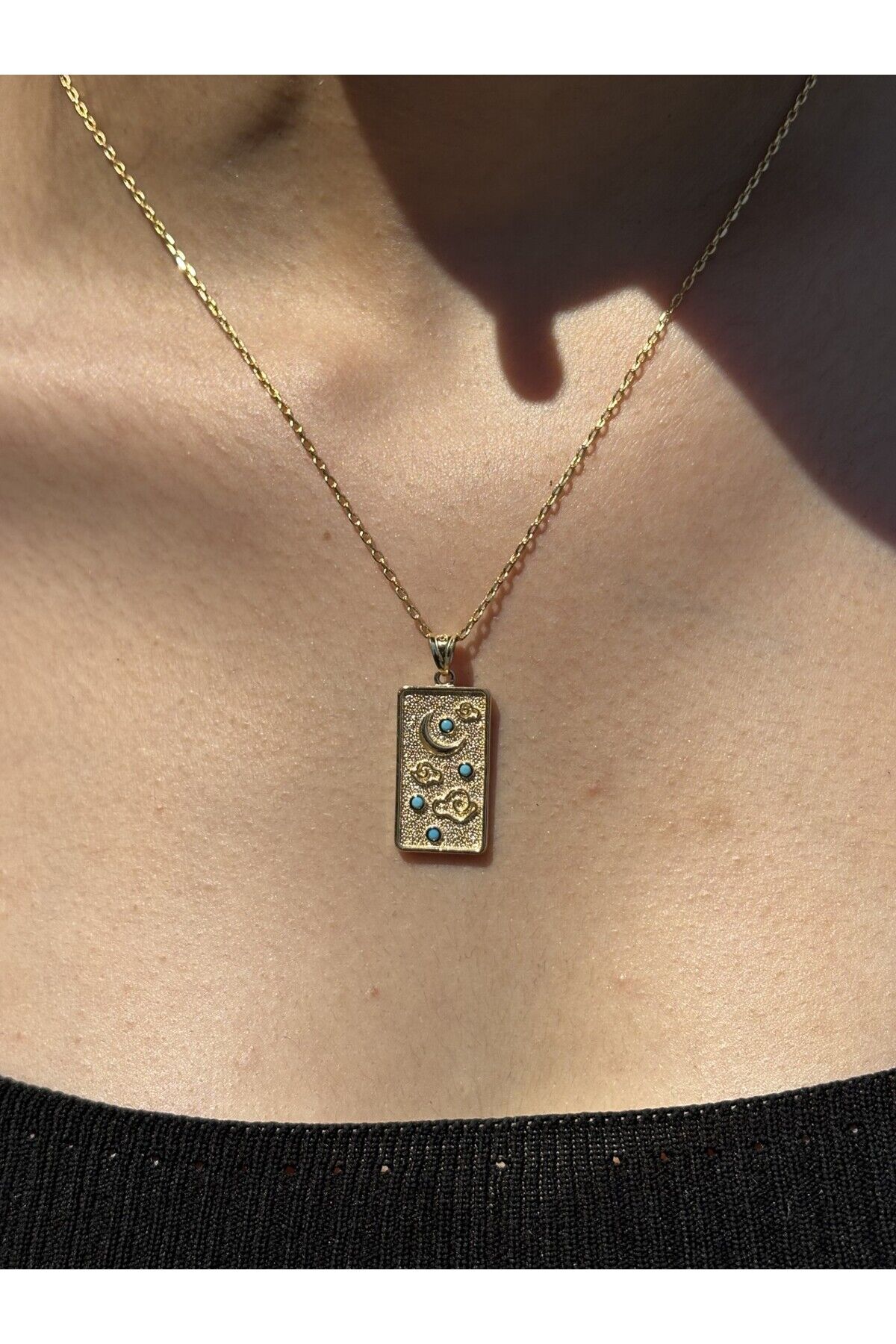 14 Ayar Altın Turkuaz Taşlı Huzur Kolye Ucu