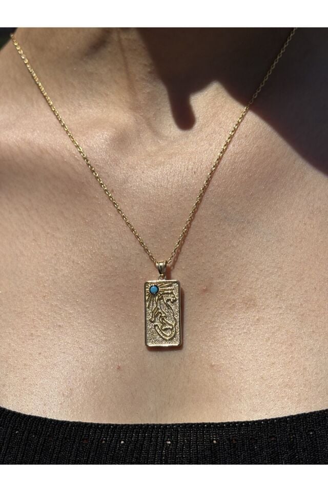 14 Ayar Altın Turkuaz Taşlı Başarı Kolye Ucu