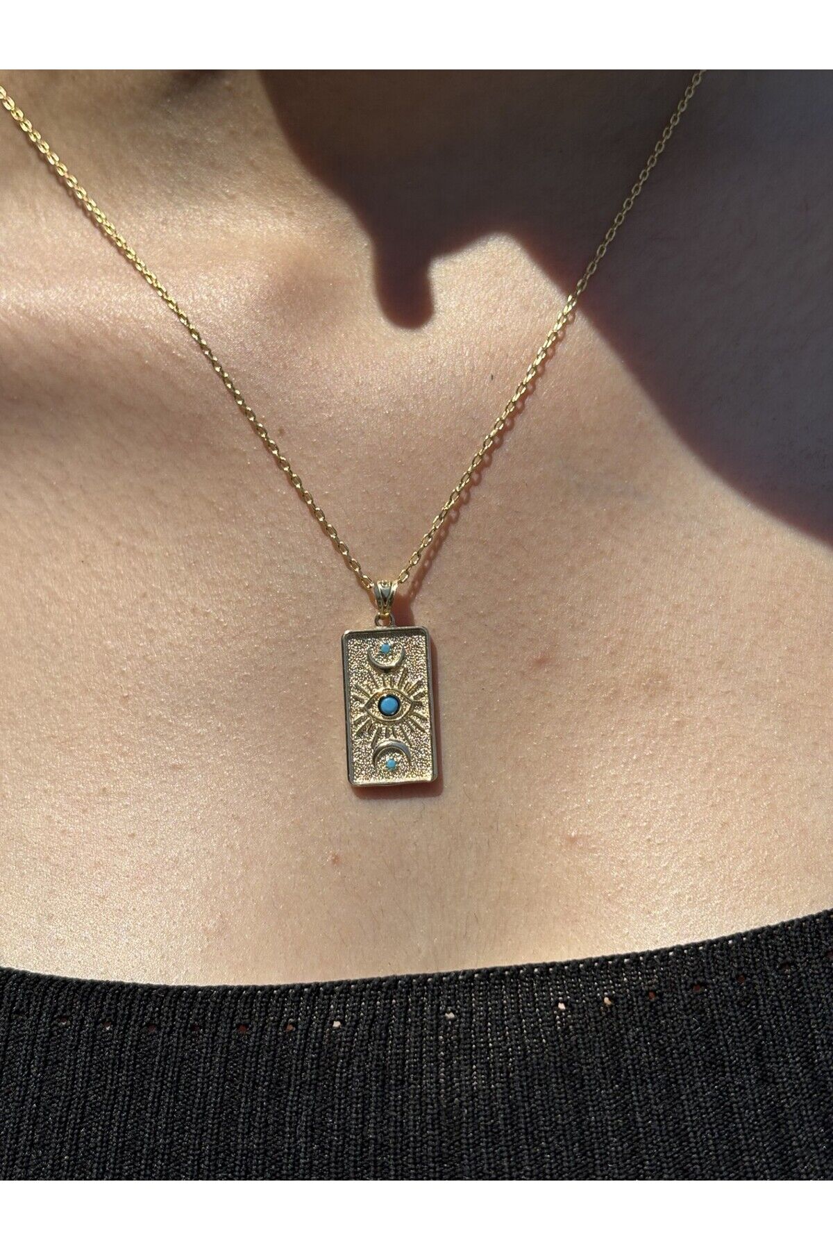 14 Ayar Altın Turkuaz Taşlı Nazar Kolye Ucu