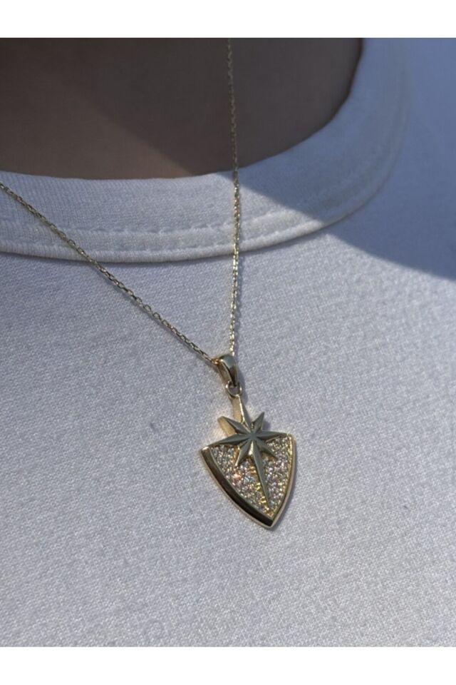 14 Ayar Altın Taşlı Kutup Yıldızı Kolye