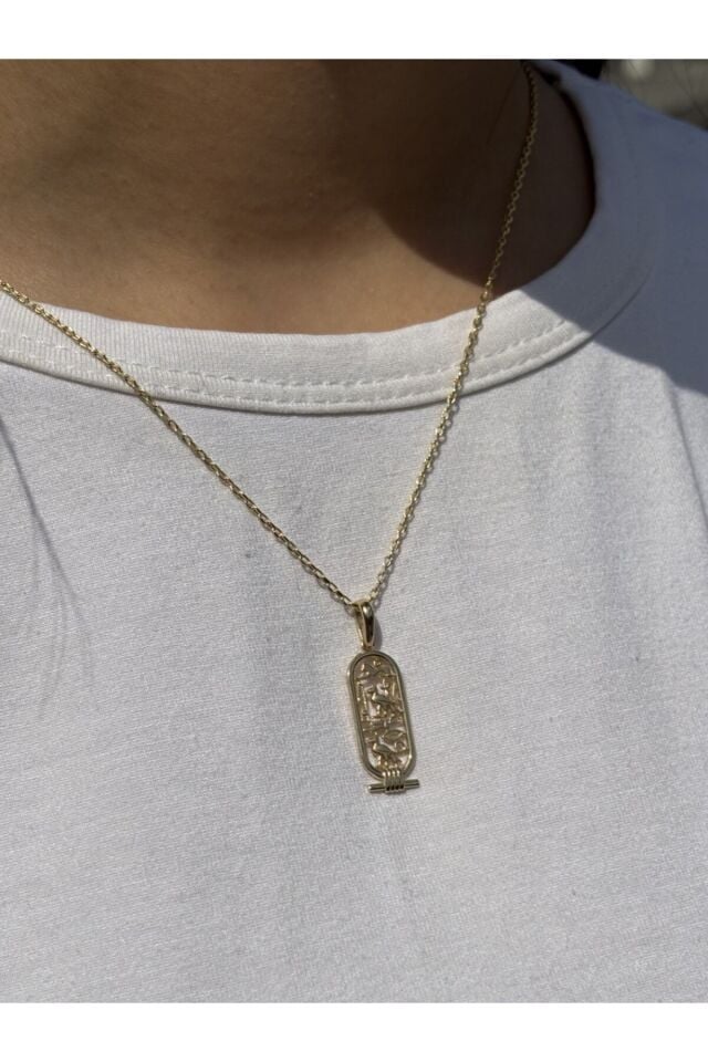 14 Ayar Altın Antik Mısır Hiyeroglif Kartuş Kolye Ucu