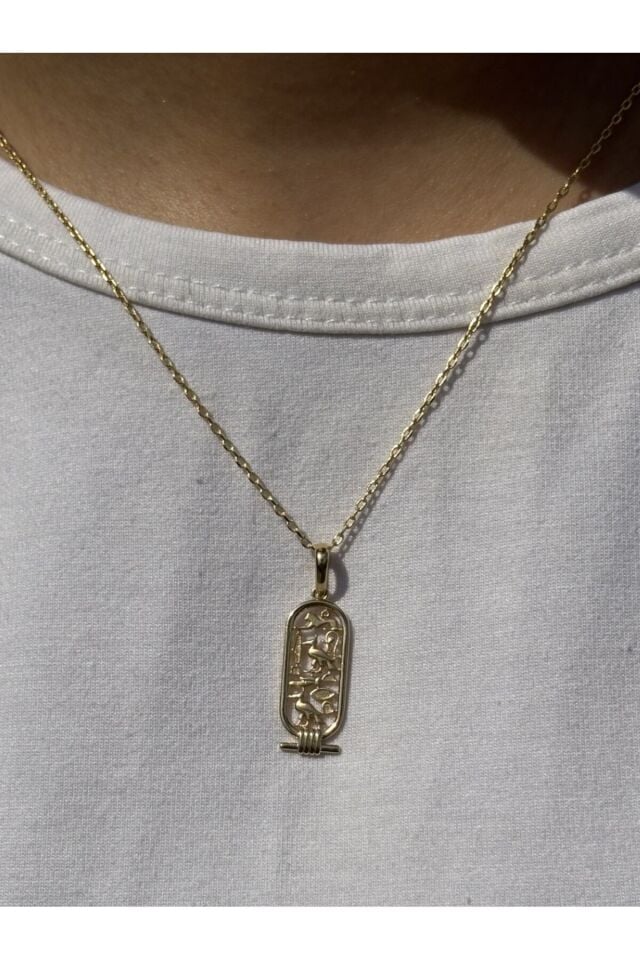 14 Ayar Altın Antik Mısır Hiyeroglif Kartuş Kolye Ucu