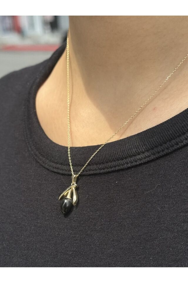 14 Ayar Altın Siyah Zeytin Kolye