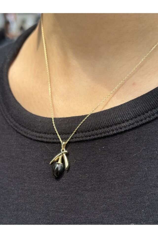 14 Ayar Altın Siyah Zeytin Kolye