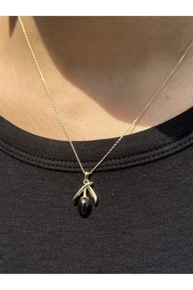 14 Ayar Altın Siyah Zeytin Kolye