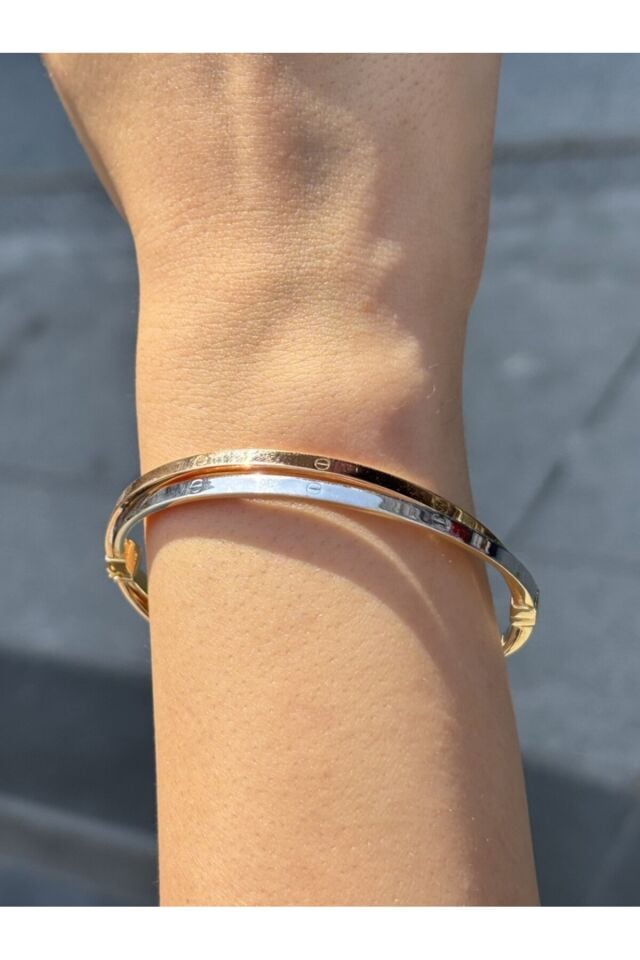 14 Ayar Altın İki Renk Vidalı Kelepçe