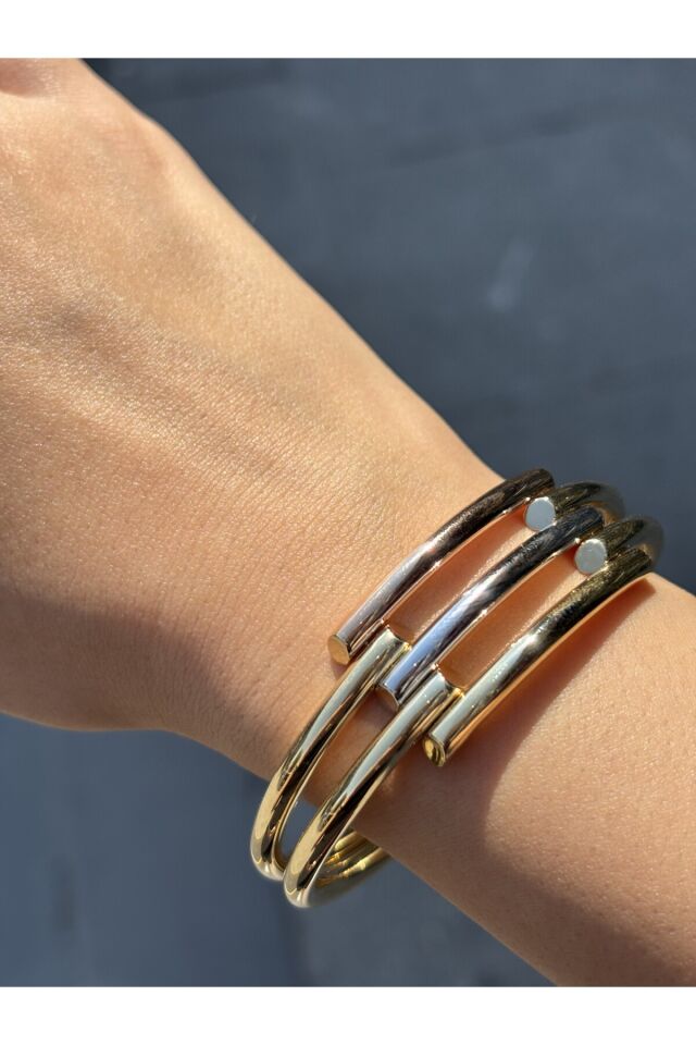 14 Ayar Altın Üç Renk Kaburga Kelepçe Büyük Boy