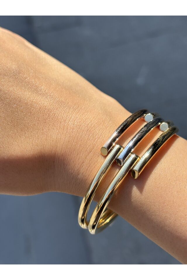 14 Ayar Altın Üç Renk Kaburga Kelepçe Büyük Boy