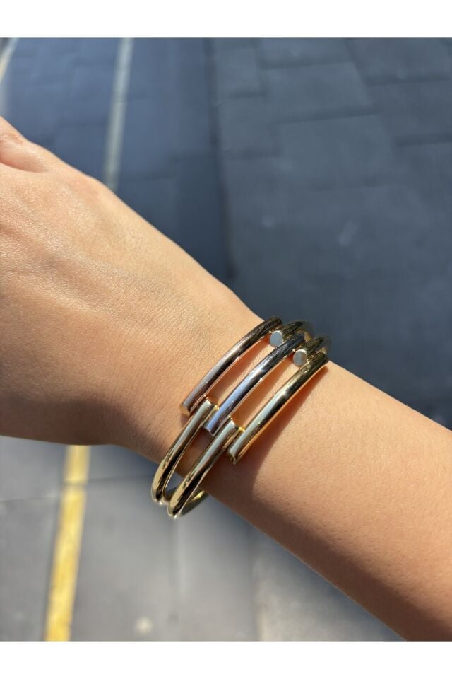 14 Ayar Altın Üç Renk Kaburga Kelepçe Büyük Boy