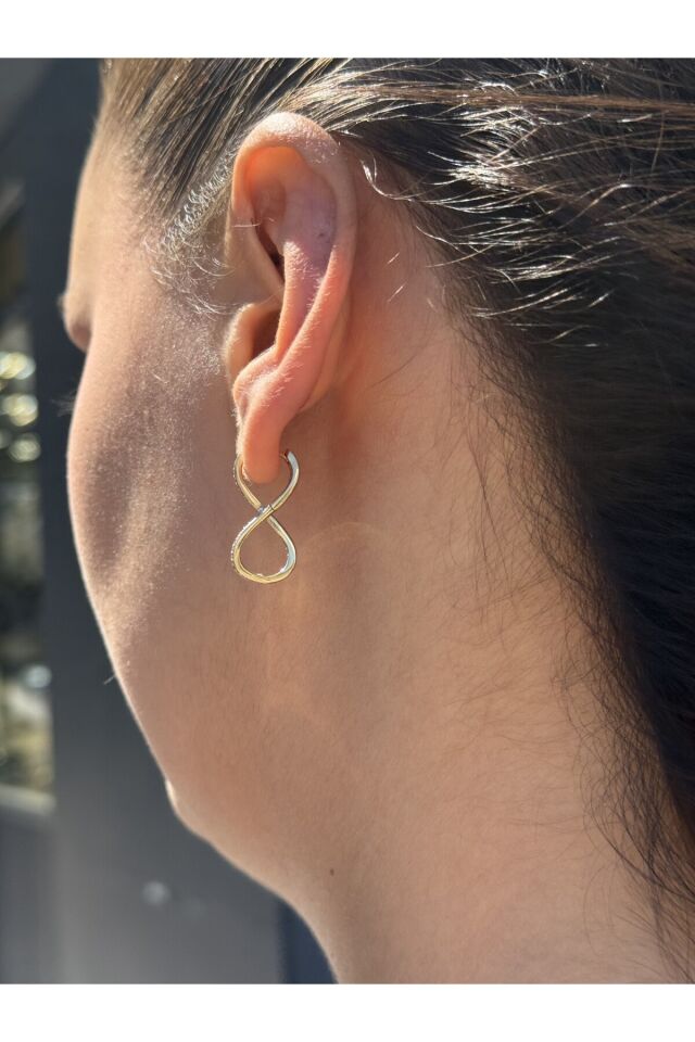 14 Ayar Altın Taşlı Sonsuzluk Küpe