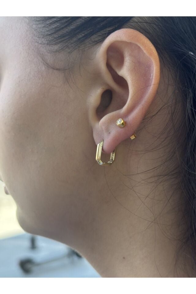 14 Ayar Altın Köşeli Ataç Küpe