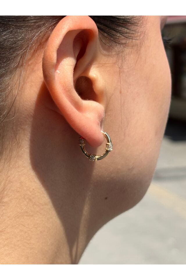 14 Ayar Altın Taşlı İtalyan Halka Küpe