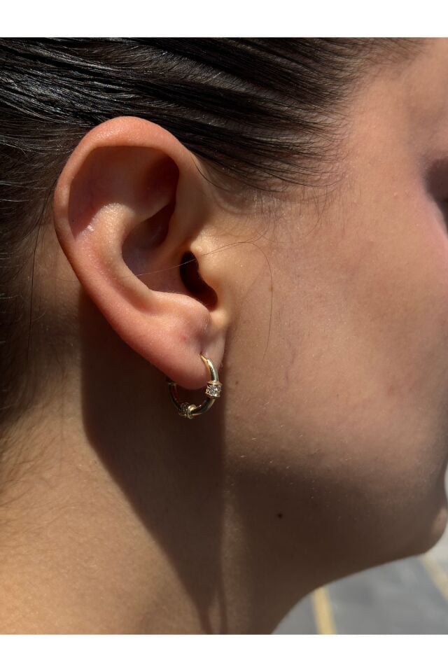 14 Ayar Altın Taşlı İtalyan Halka Küpe