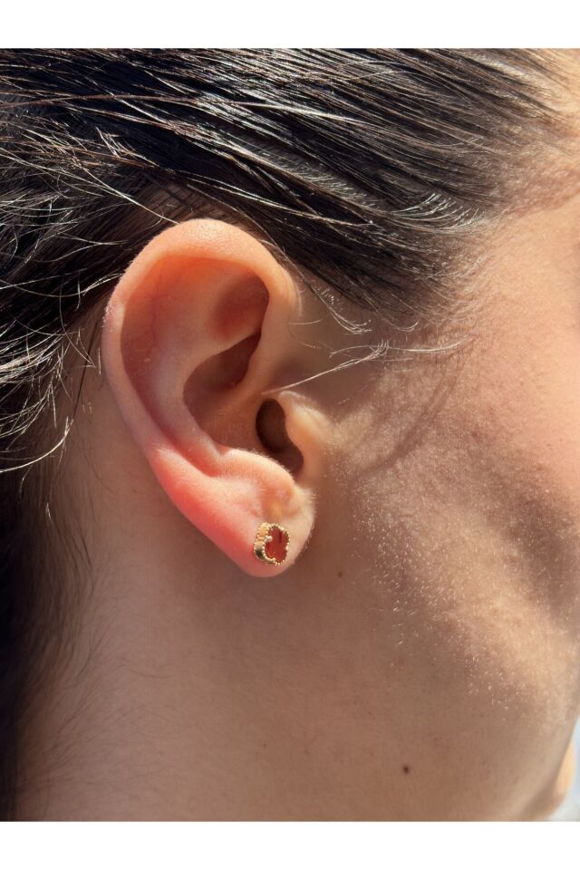 14 Ayar Altın Kırmızı Yonca Küpe