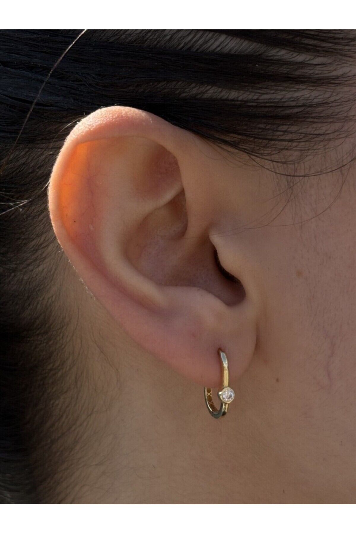 14 Ayar Altın Tek Taş Mini Ataç Küpe