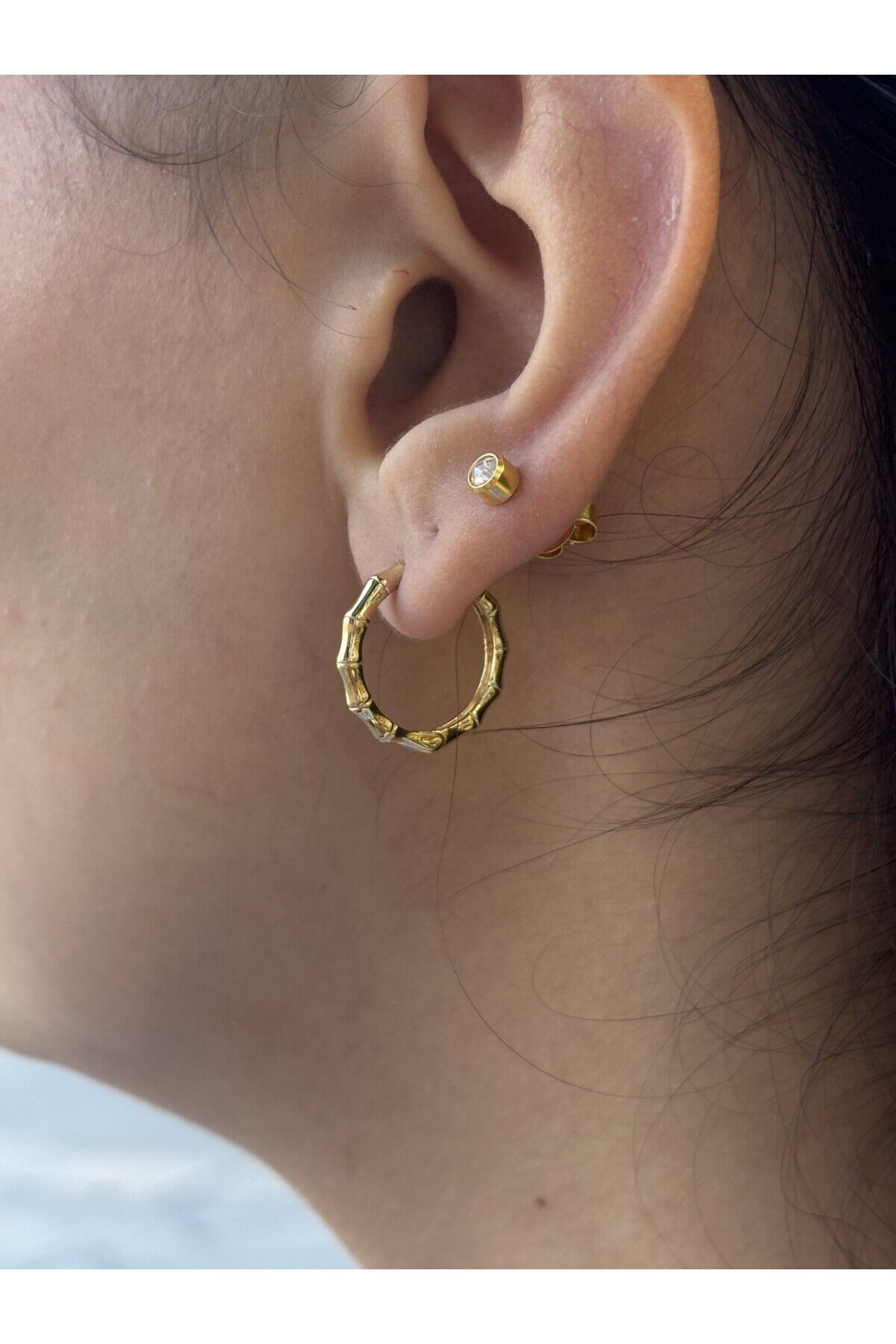 14 Ayar Altın Kemik Halka Küpe