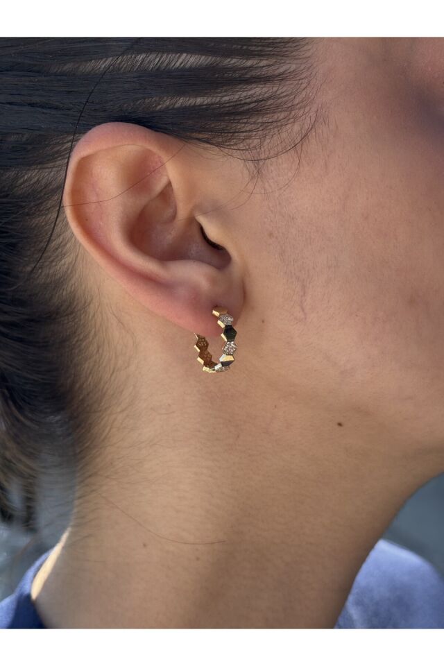 14 Ayar Altın Taşlı Petek Küpe