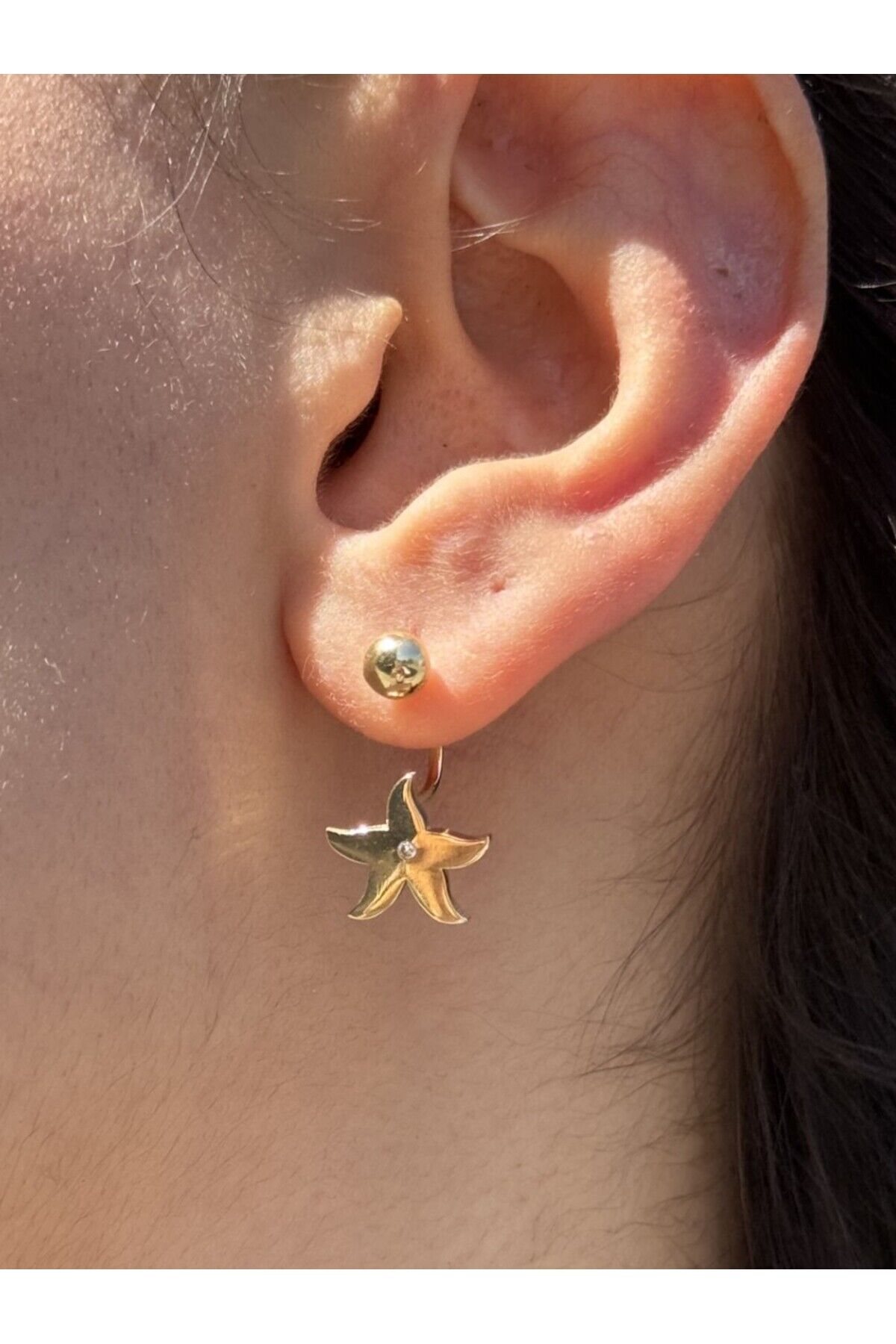 14 Ayar Altın Taşlı Deniz Yıldızı Çengel Küpe