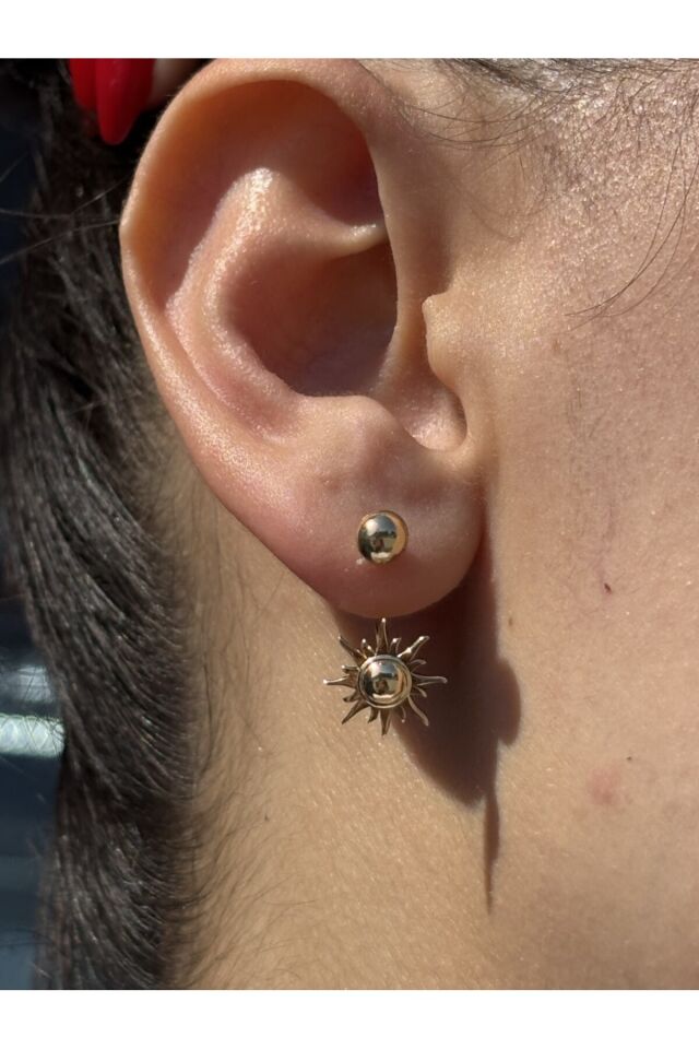 14 Ayar Altın Güneş Çengel Küpe