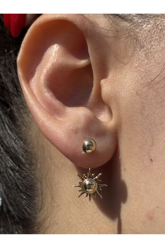 14 Ayar Altın Güneş Çengel Küpe