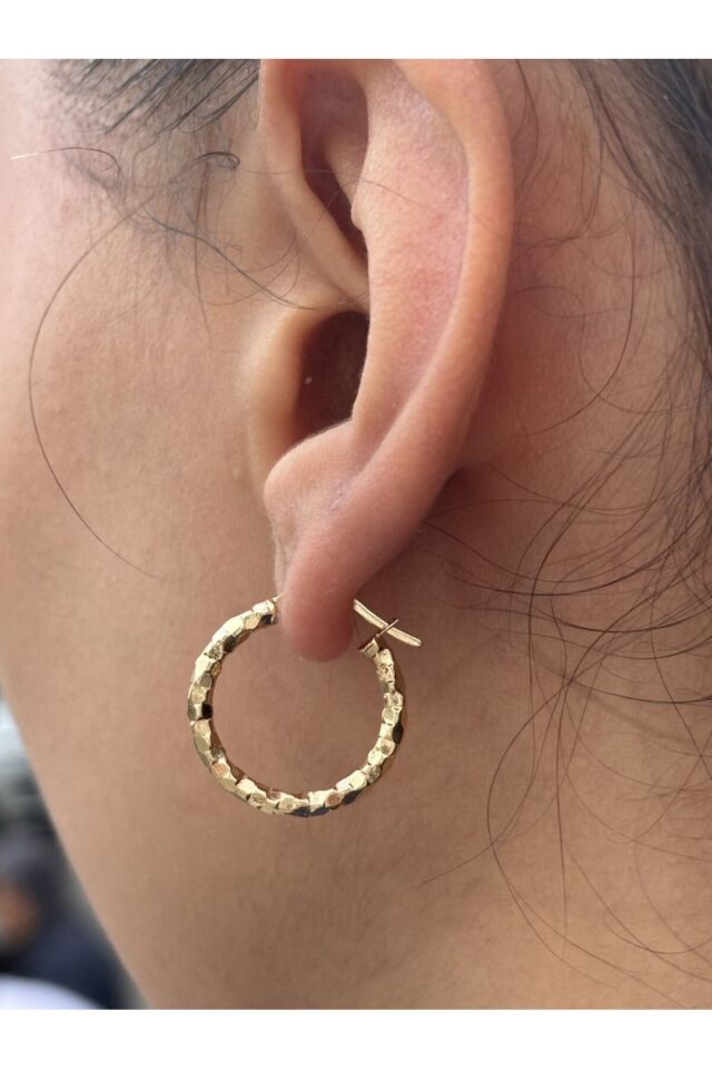 14 Ayar Altın El İşi Halka Küpe