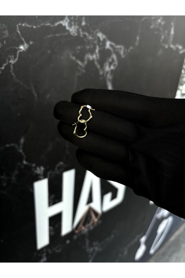 Altın Küpe 14 Ayar Altın Kalp Küpe