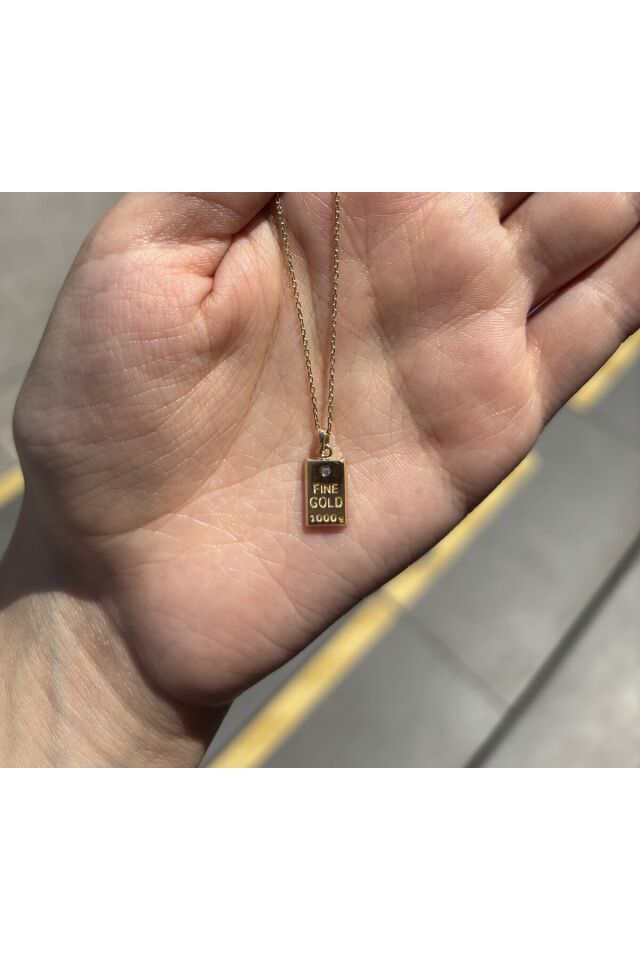 14 Ayar Külçe Altın Taşlı Kolye