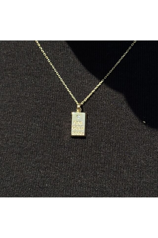 14 Ayar Külçe Altın Taşlı Kolye