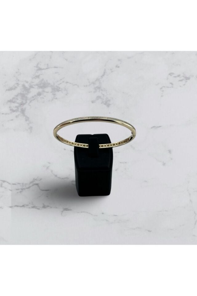 14 Ayar Altın Ortası Taşlı Düz Kelepçe