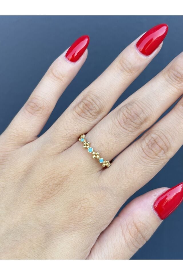 14 Ayar Altın Turkuaz Taşlı Polen Yüzük