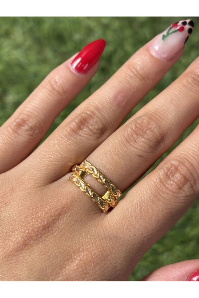 14 Ayar Altın Pullu İkili Kaburga Yüzük