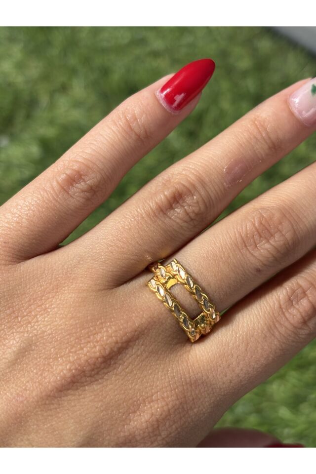 14 Ayar Altın Pullu İkili Kaburga Yüzük