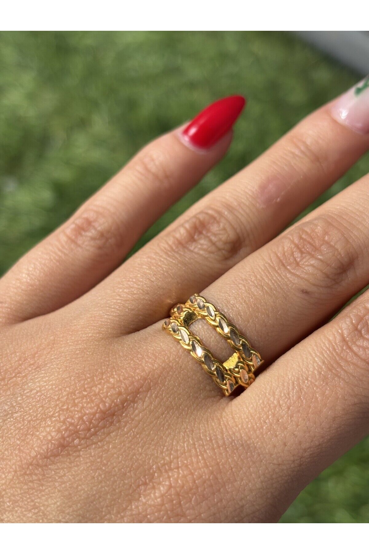 14 Ayar Altın Pullu İkili Kaburga Yüzük