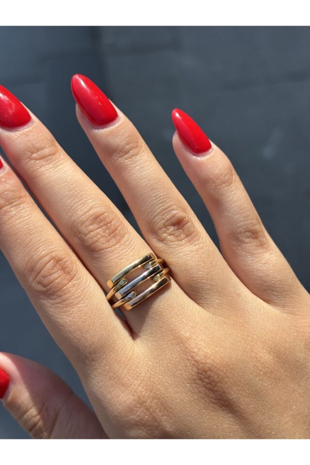 14 Ayar Altın Üç Renk Kaburga Yüzük