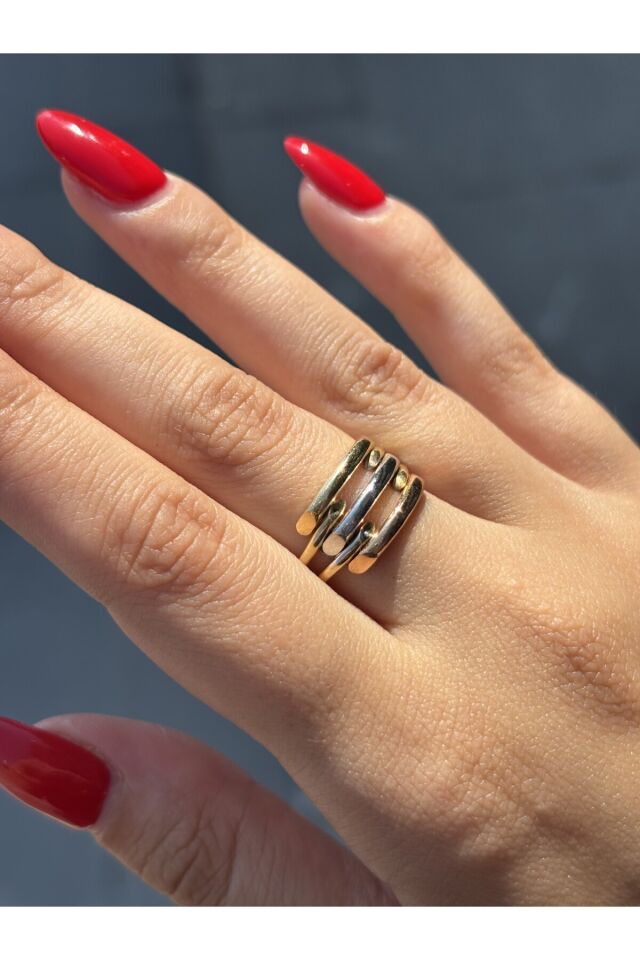 14 Ayar Altın Üç Renk Kaburga Yüzük