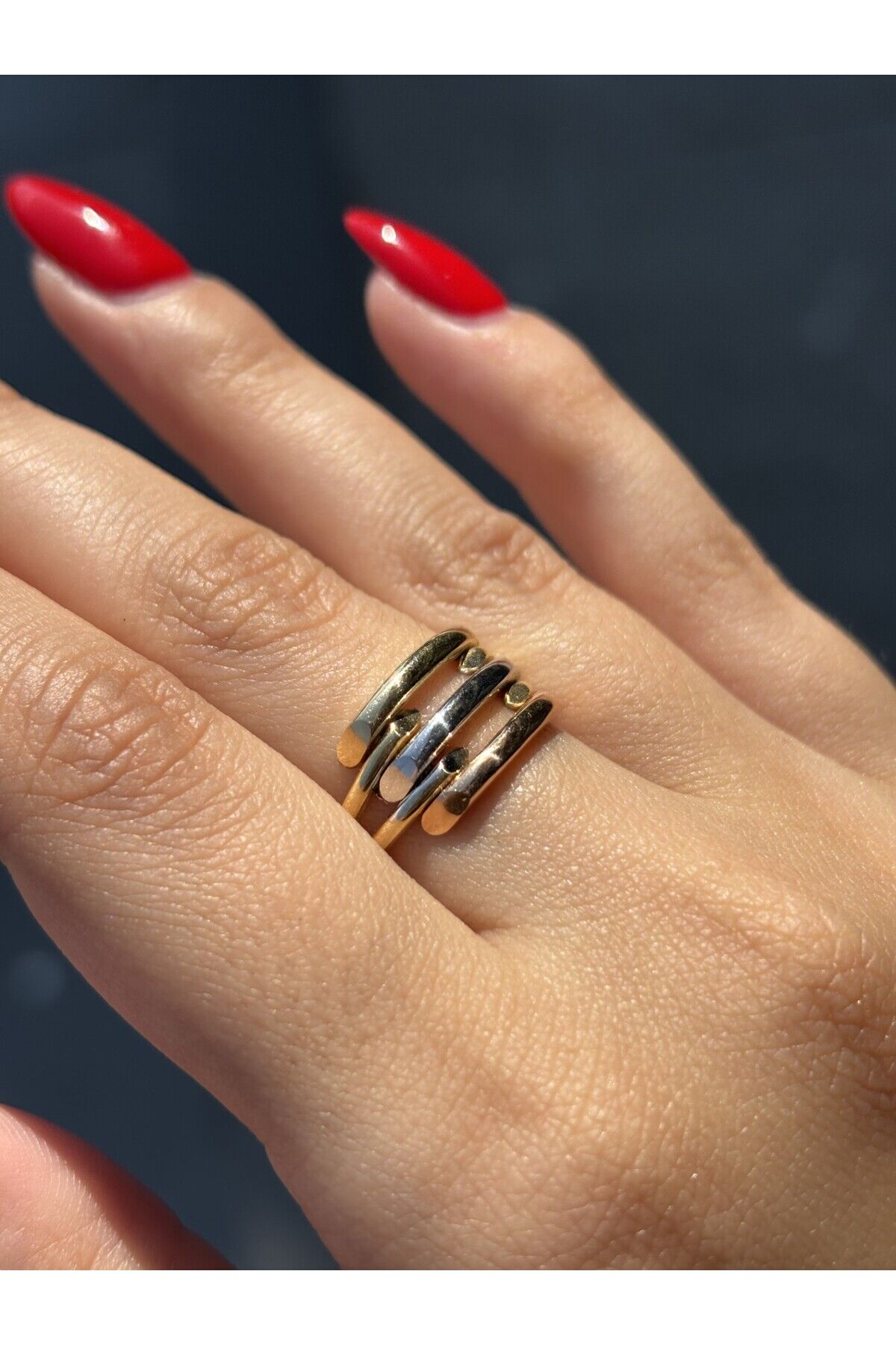 14 Ayar Altın Üç Renk Kaburga Yüzük