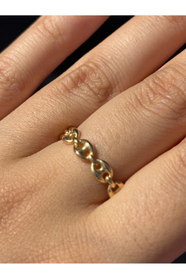 14 Ayar Altın Zincir Düğme Yüzük