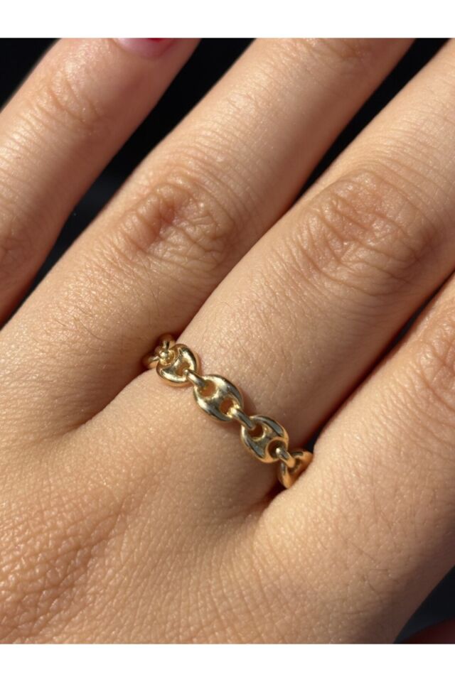 14 Ayar Altın Zincir Düğme Yüzük